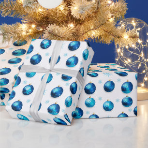 Papier Cadeau Décorations de Noël bleues et flocons de neige