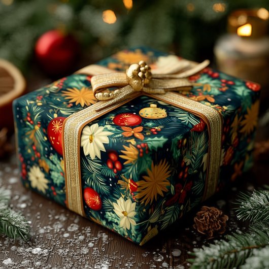 Papier Cadeau Décorations de Noël Classiques & Feuillage de Fête