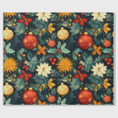 Papier Cadeau Décorations de Noël Classiques & Feuillage de Fête (Plat)