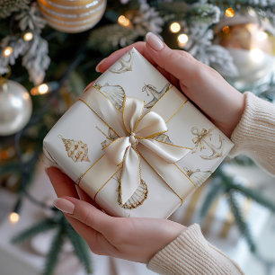 Papier Cadeau Décorations de Noël côtières en coquillages
