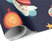 Papier Cadeau Décorations de Noël du Père Noël Motif rétro (Coin rond)