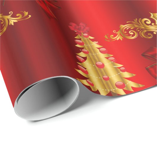 Papier Cadeau Décorations de Noël en rouge (Coin rond)