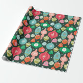 Papier Cadeau Décorations de Noël Rétro Vertes (Déroulé)