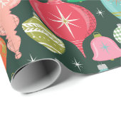 Papier Cadeau Décorations de Noël Rétro Vertes (Coin rond)