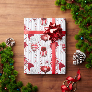 Papier Cadeau Décorations de Noël Roses Fêtes Rouge Blanc