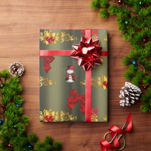 Papier Cadeau Décorations de Noël rouge et or