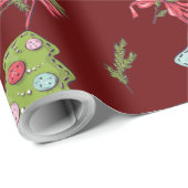 Papier Cadeau Décorations de Noël rouge profond (Coin rond)