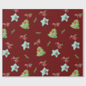 Papier Cadeau Décorations de Noël rouge profond (Plat)