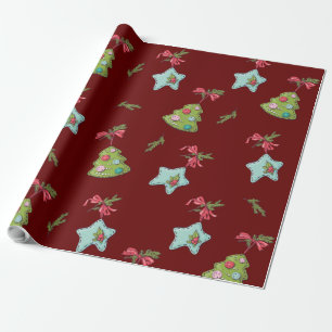 Papier Cadeau Décorations de Noël rouge profond