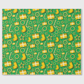 Papier Cadeau Décorations de Noël sur Vert (Plat)