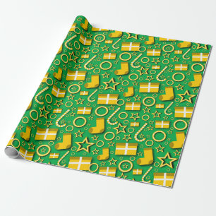 Papier Cadeau Décorations de Noël sur Vert