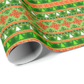 PAPIER CADEAU DÉCORATIONS DE NOËL VERT BLANC ROUGE (Coin rond)