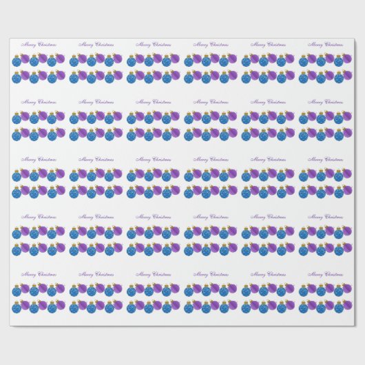 Papier Cadeau Décorations de Noël violettes et bleues (Plat)