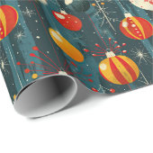Papier Cadeau Décorations funky rétro de Noël pendantes Bleu (Coin rond)