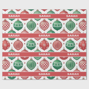 Papier Cadeau Décorations Rouges & Vertes Étoiles Noël