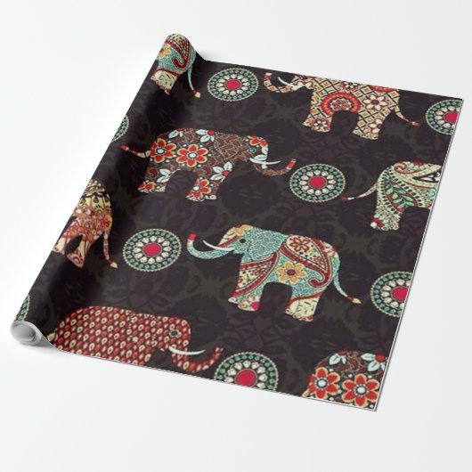 Papier Cadeau Decorative Elephant Pattern Wrapping Paper (Déroulé)