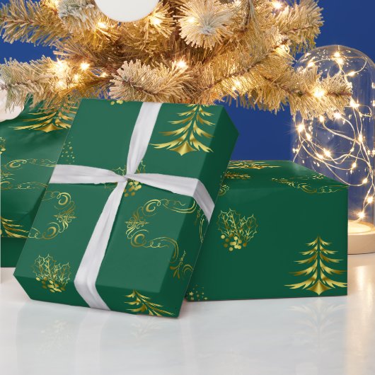 Papier Cadeau Decorative Gold and Green Christmas (Vacances)