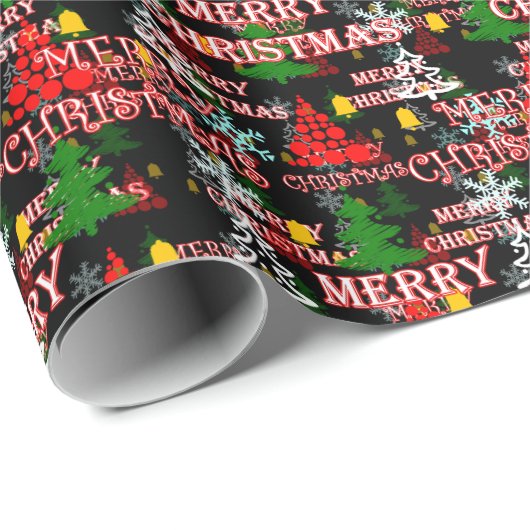 Papier Cadeau Decorative Merry Christmas Text Pattern Design  (Coin rond)