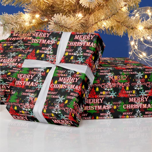 Papier Cadeau Decorative Merry Christmas Text Pattern Design 