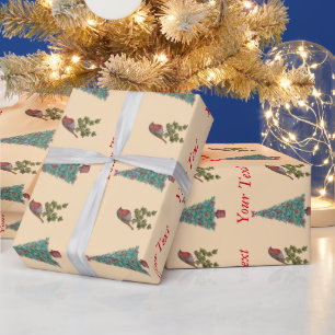 Papier Cadeau décoré noël arbre robin lierre feuille saisonni