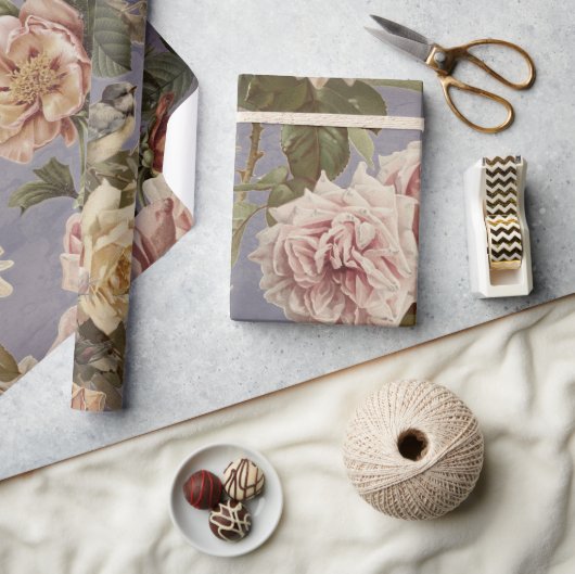 Papier Cadeau Découpage bleu Rose vintage Dusty (Artisanat)