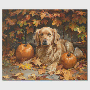 Papier Cadeau Découpage d'automne Golden Retriever
