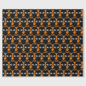 Papier Cadeau Découpage de chat noir orange Halloween ou (Plat)