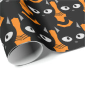 Papier Cadeau Découpage de chat noir orange Halloween ou (Coin rond)