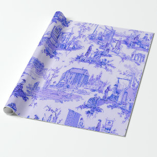 Papier Cadeau Découpage de la Chinoiserie de Toile Blanc Bleu Fr