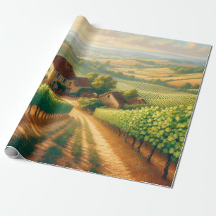 Papier Cadeau Découpage de peinture à l'huile de vignoble frança
