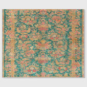 Papier Cadeau Découpage de style turkmène fleuri d'or vert (Plat)