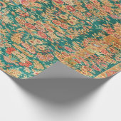 Papier Cadeau Découpage de style turkmène fleuri d'or vert (Coin)