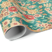 Papier Cadeau Découpage de style turkmène fleuri d'or vert (Coin rond)