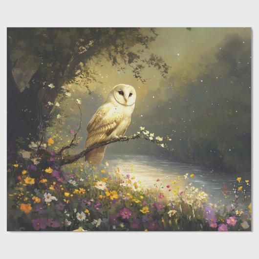 Papier Cadeau Découpage des Fleurs sauvages de la Chouette blanc (Plat)