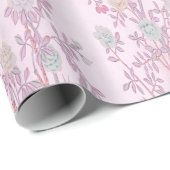 Papier Cadeau Découpage d'oiseaux de la Chinoiserie rose (Coin rond)