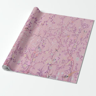 Papier Cadeau Découpage d'oiseaux de la Chinoiserie rose
