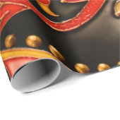 Papier Cadeau Découpage en or rouge dragon chinois traditionnel (Coin rond)