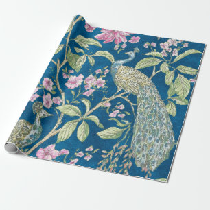 Papier Cadeau Découpage floral de la Chinoiserie bleue
