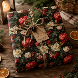Papier Cadeau Découpage floral vintage cramoisi et crème