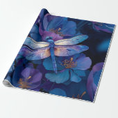 Papier Cadeau Découpage Libellule Iridescente Fleurs Colorées (Déroulé)