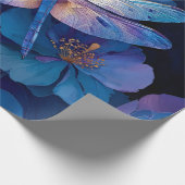 Papier Cadeau Découpage Libellule Iridescente Fleurs Colorées (Coin)