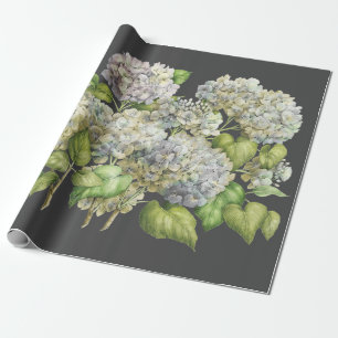 Papier Cadeau Découpage noir de l'élégante Hydrangée bleue f