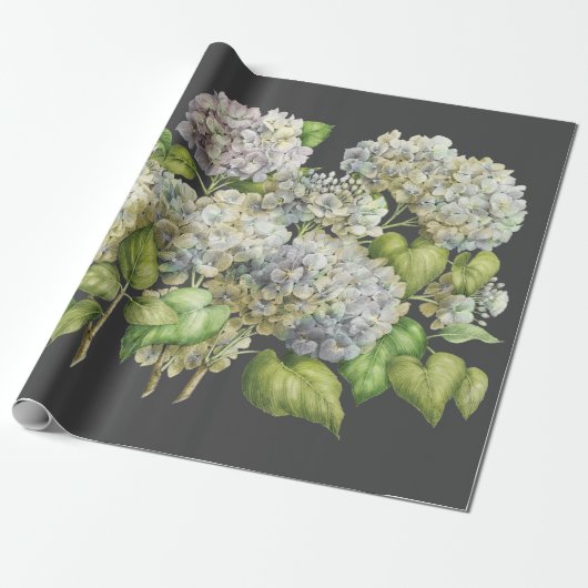 Papier Cadeau Découpage noir de l'élégante Hydrangée bleue flora (Déroulé)