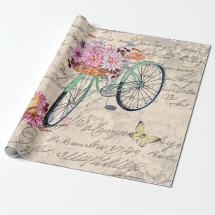 Papier Cadeau Découpage vintage Bulldog Floral Bicyclette Epheme