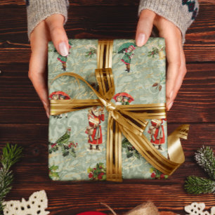 Papier Cadeau Découpage Vintage Damask Green Ephemera