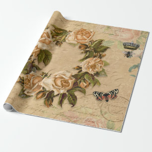 Papier Cadeau Découpage Vintage Floral Automne Rose d'or Ephemer