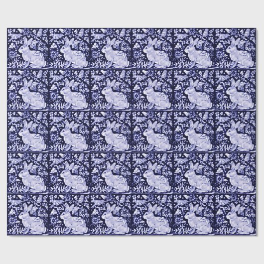 Papier Cadeau Dedham Blue Rabbit, Classic Blue & White Design (Plat)