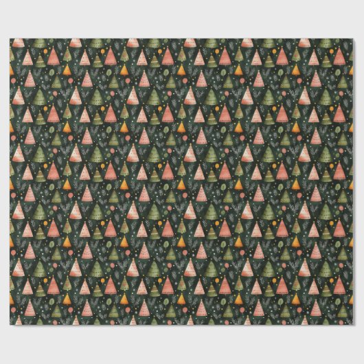 Papier Cadeau Deep Forest Green Nordic Christmas Tree Pattern (Plat)