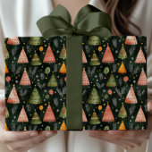 Papier Cadeau Deep Forest Green Nordic Christmas Tree Pattern