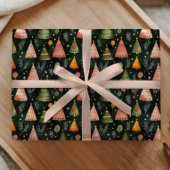 Papier Cadeau Deep Forest Green Nordic Christmas Tree Pattern